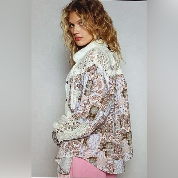 POL Patchwork Lace Button-Up Top - Picture 2 of 4